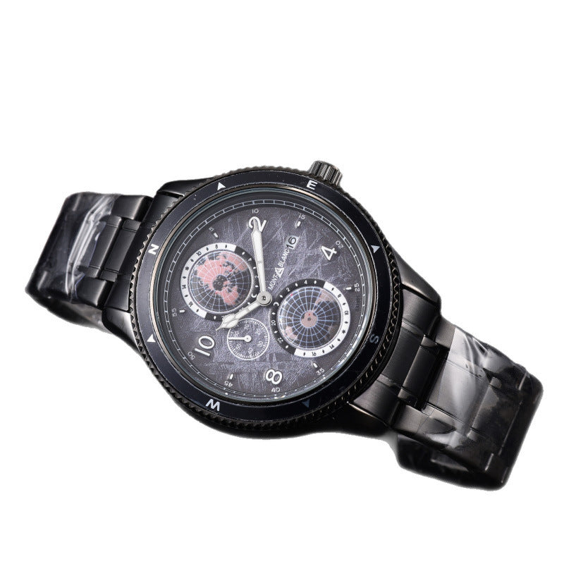 Men's Quartz Watch With Round Dial, Steel Belt Strap, Crystal Glass Mirror, And Butterfly Double Snap Buckle