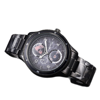 Men's Quartz Watch With Round Dial, Steel Belt Strap, Crystal Glass Mirror, And Butterfly Double Snap Buckle