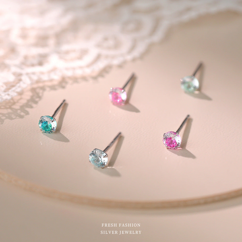 Sweet Stud Earrings For Women With Claw Setting And Zircon Inlay, Available In Colour, 1 Piece