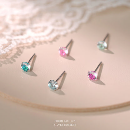 Sweet Stud Earrings For Women With Claw Setting And Zircon Inlay, Available In Colour, 1 Piece
