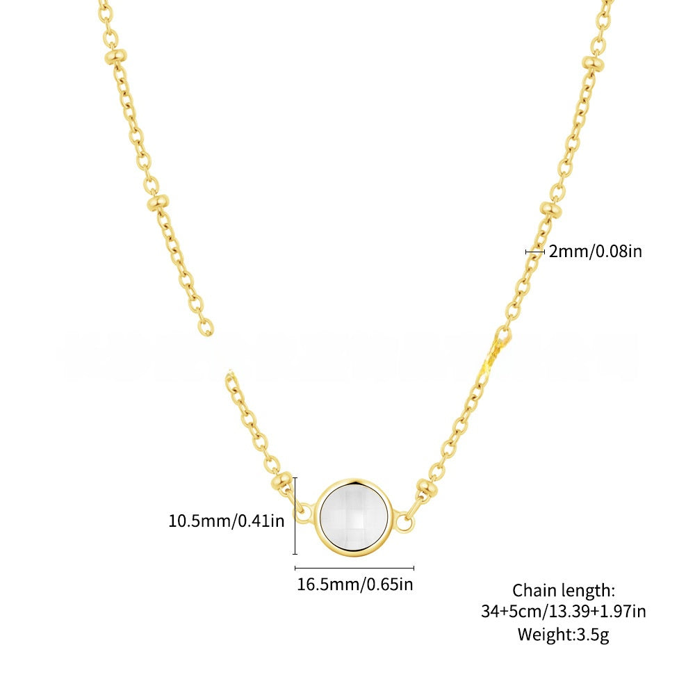 Retro Round Gold Necklace For Women With Copper Pendant And Diamond Inlay