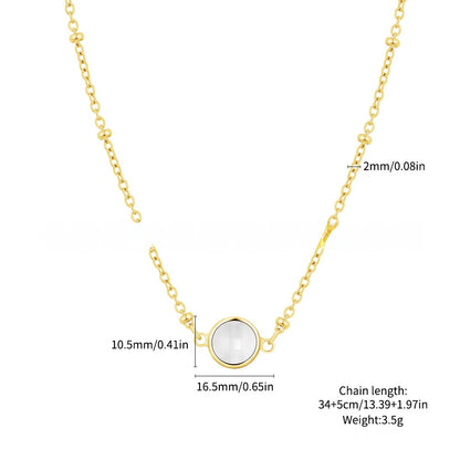 Retro Round Gold Necklace For Women With Copper Pendant And Diamond Inlay