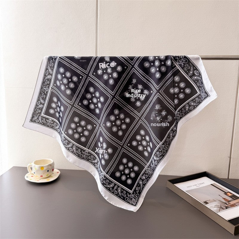 Plaid Polyester Silk Scarf For Women In White, Perfect For Summer Commute