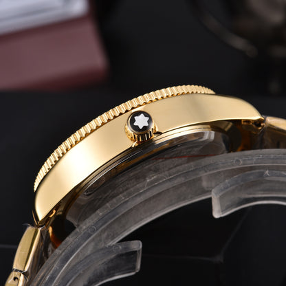 Men's Quartz Watch With Round Dial, Steel Belt Strap, Crystal Glass Mirror, And Butterfly Double Snap Buckle