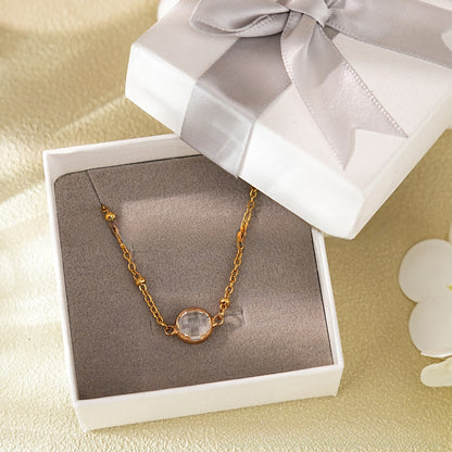Retro Round Gold Necklace For Women With Copper Pendant And Diamond Inlay