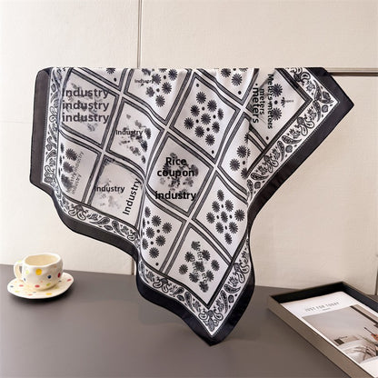 Plaid Polyester Silk Scarf For Women In White, Perfect For Summer Commute