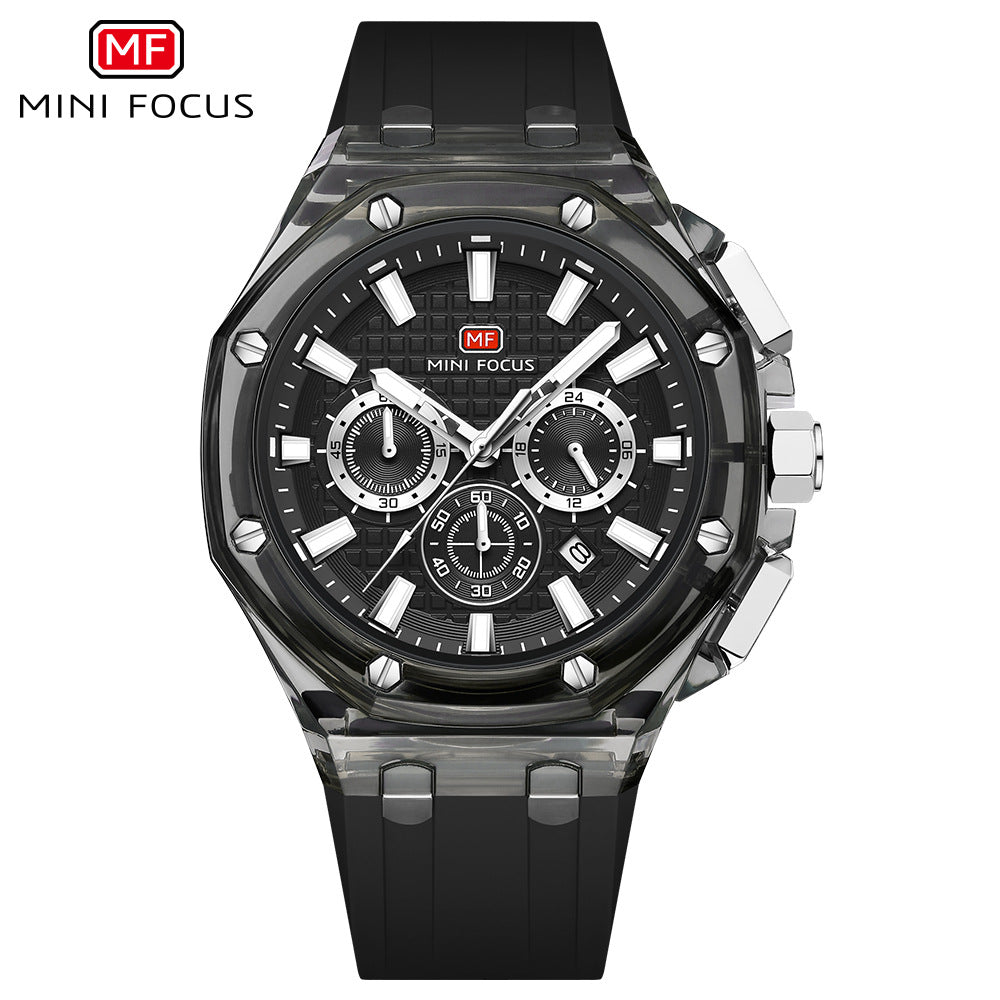 Men's Quartz Watch With Round Dial And Pointer Display, Silica Gel Strap With Pin Buckle