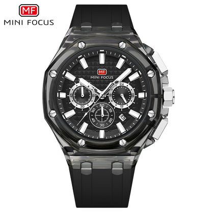 Men's Quartz Watch With Round Dial And Pointer Display, Silica Gel Strap With Pin Buckle