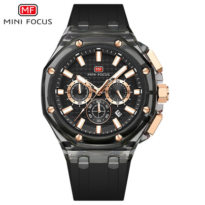 Men's Quartz Watch With Round Dial And Pointer Display, Silica Gel Strap With Pin Buckle