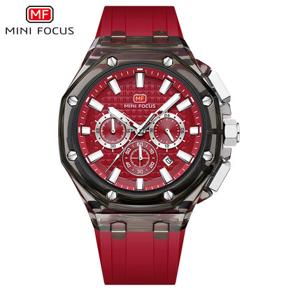 Men's Quartz Watch With Round Dial And Pointer Display, Silica Gel Strap With Pin Buckle