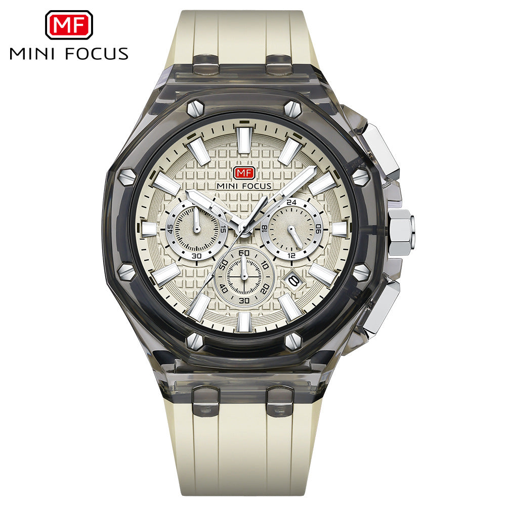Men's Quartz Watch With Round Dial And Pointer Display, Silica Gel Strap With Pin Buckle