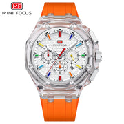 05 Transparent White Case with White Face and Orange Silicone Strap