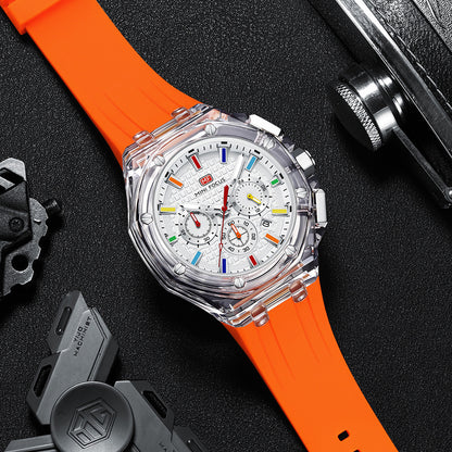 Men's Quartz Watch With Round Dial And Pointer Display, Silica Gel Strap With Pin Buckle