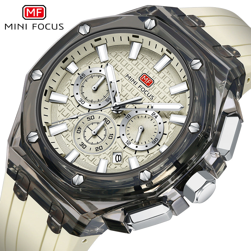 Men's Quartz Watch With Round Dial And Pointer Display, Silica Gel Strap With Pin Buckle