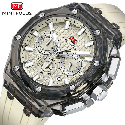 Men's Quartz Watch With Round Dial And Pointer Display, Silica Gel Strap With Pin Buckle