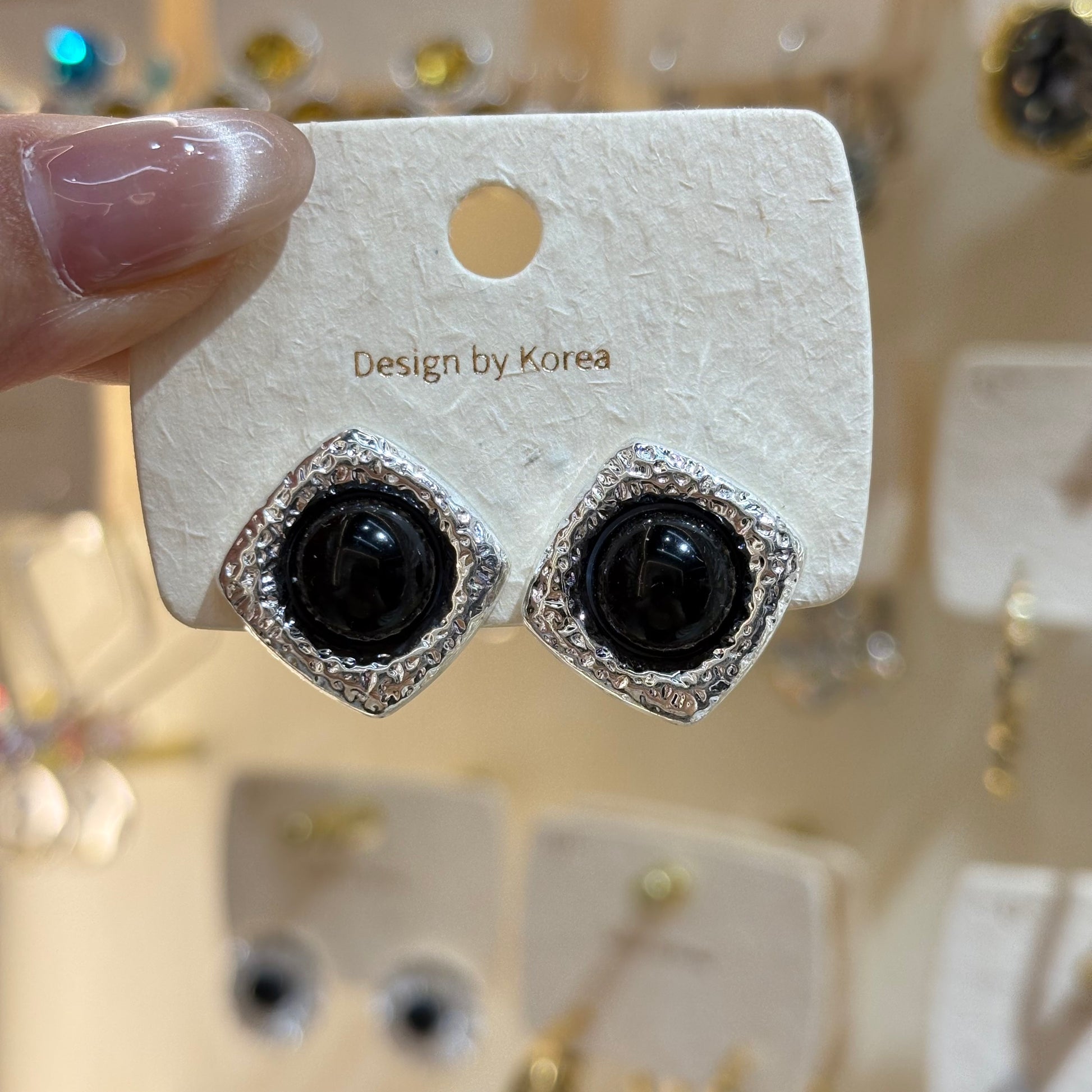 Round Silver Alloy Stud Earrings For Women With Simple Style Featuring Glass Inlay