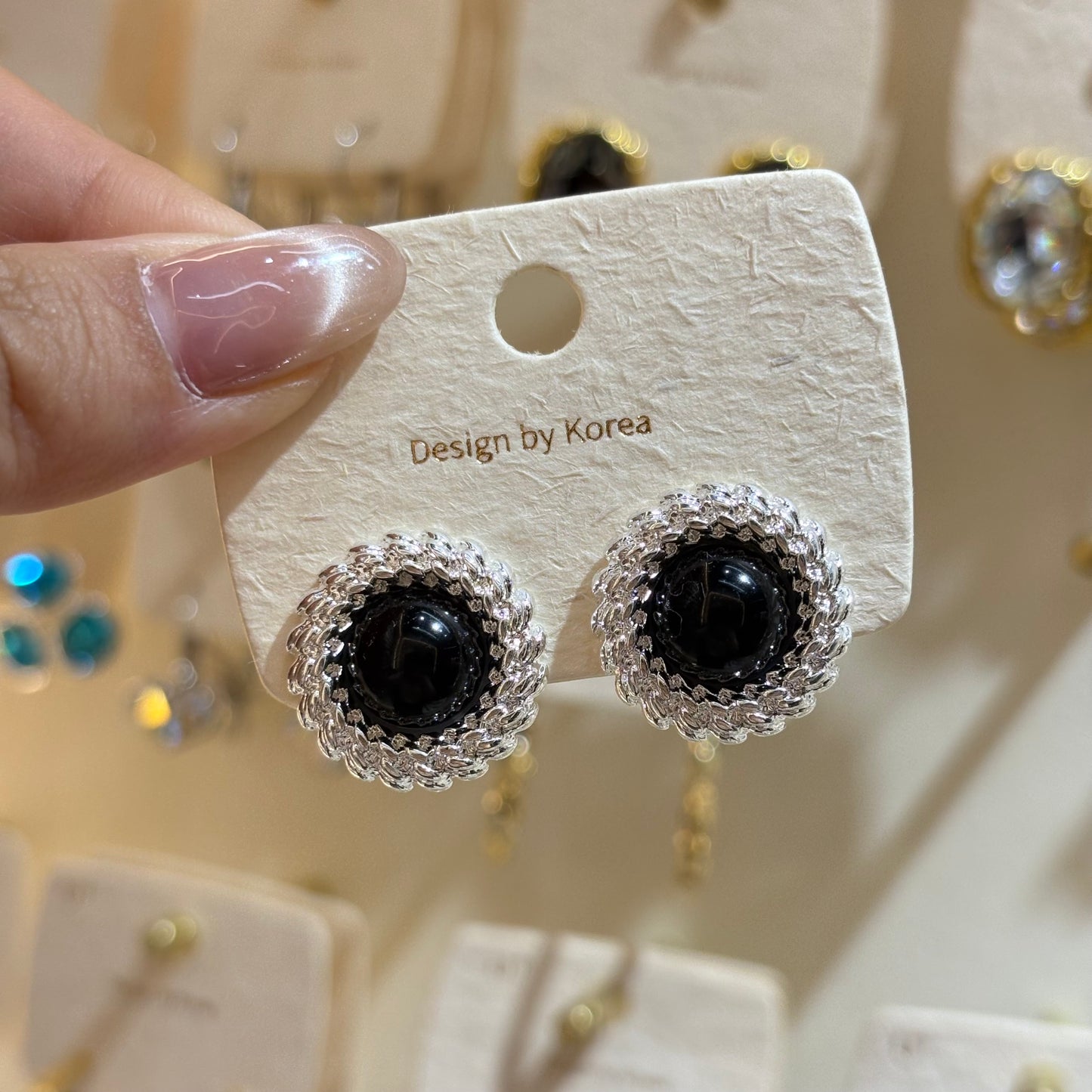 Round Silver Alloy Stud Earrings For Women With Simple Style Featuring Glass Inlay