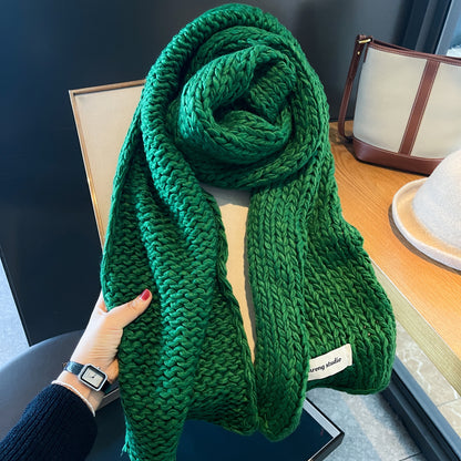 Solid Color Women’s Scarf In Green Made Of Soft Imitation Cashmere, Perfect For Autumn & Winter
