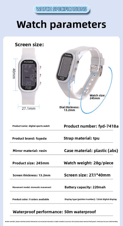 Unisex Electronic Watch With Plastic Strap And Rectangle Dial Featuring Plastic Mirror And Number Display