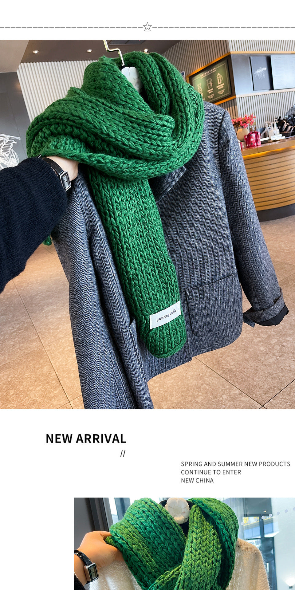 Solid Color Women’s Scarf In Green Made Of Soft Imitation Cashmere, Perfect For Autumn & Winter