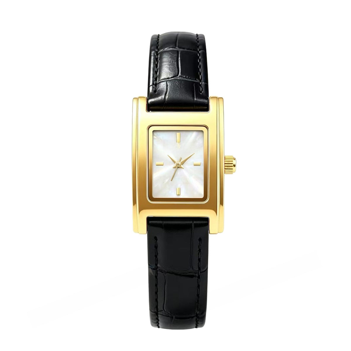Women’s Quartz Watch With Genuine Leather Strap, Rectangle Dial, Tempered Glass Mirror, Pointer Display, And Pin Buckle
