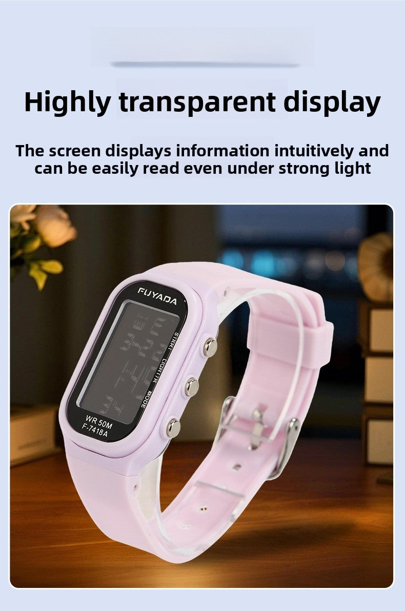 Unisex Electronic Watch With Plastic Strap And Rectangle Dial Featuring Plastic Mirror And Number Display
