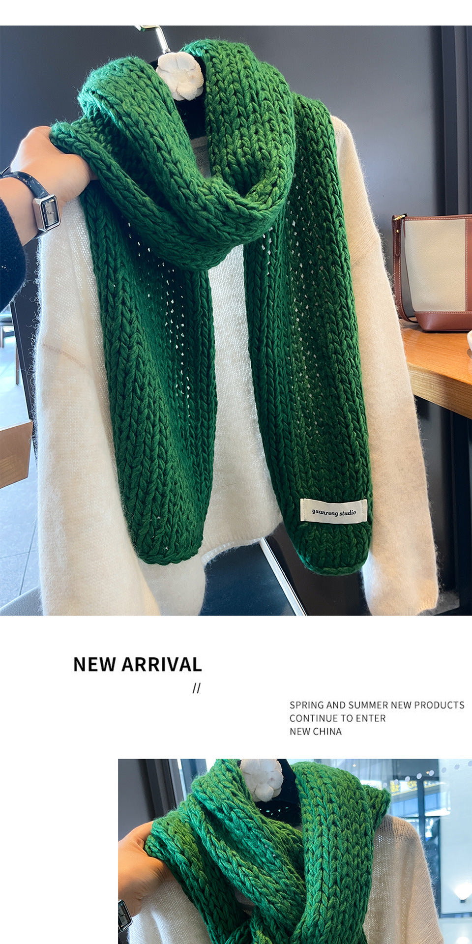 Solid Color Women’s Scarf In Green Made Of Soft Imitation Cashmere, Perfect For Autumn & Winter