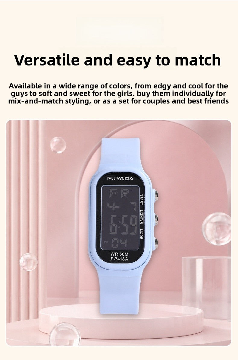 Unisex Electronic Watch With Plastic Strap And Rectangle Dial Featuring Plastic Mirror And Number Display