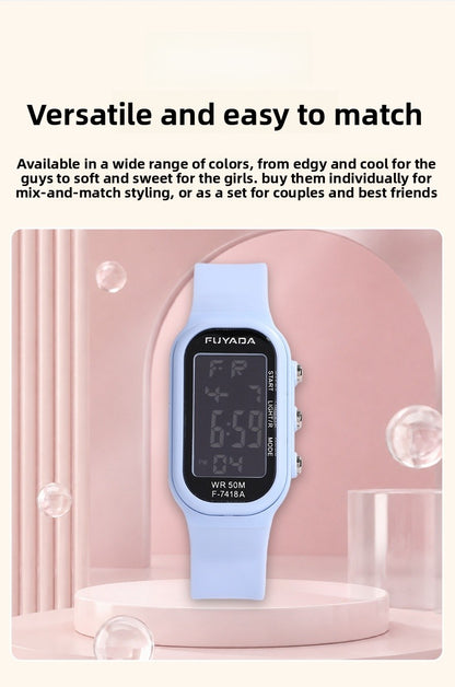 Unisex Electronic Watch With Plastic Strap And Rectangle Dial Featuring Plastic Mirror And Number Display