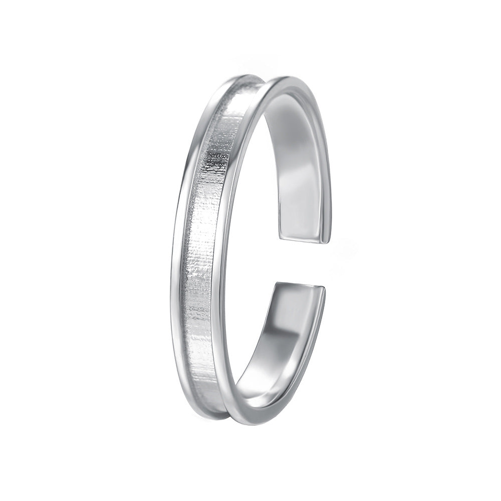Simple Style Couple Bow Tie Open Rings In S999 Silver With Platinum Plated Electroplated Finish And Zircon Inlay