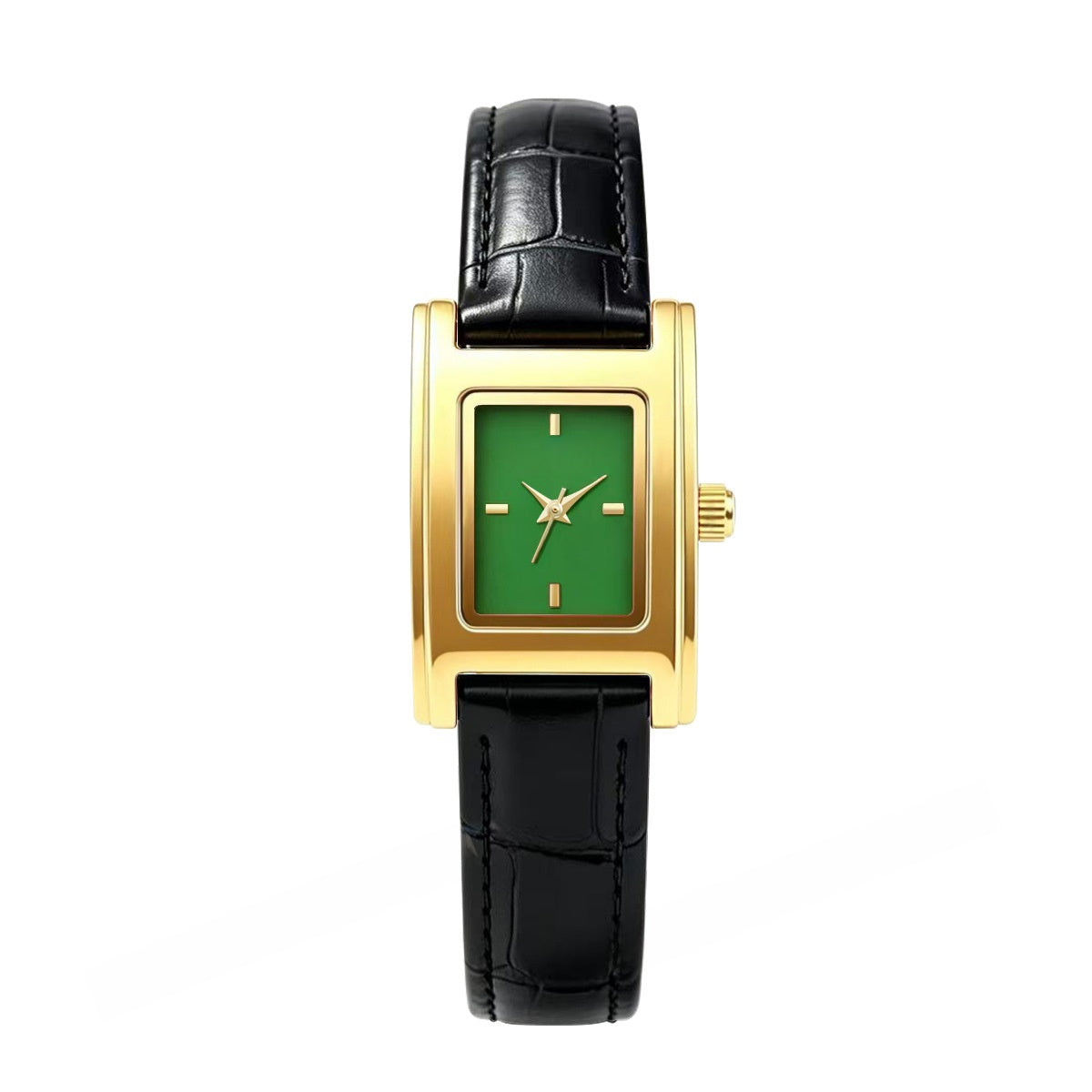Women’s Quartz Watch With Genuine Leather Strap, Rectangle Dial, Tempered Glass Mirror, Pointer Display, And Pin Buckle