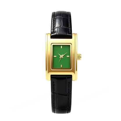 Women’s Quartz Watch With Genuine Leather Strap, Rectangle Dial, Tempered Glass Mirror, Pointer Display, And Pin Buckle