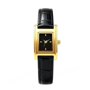 Gold Case, Black Dial, Black Leather Strap