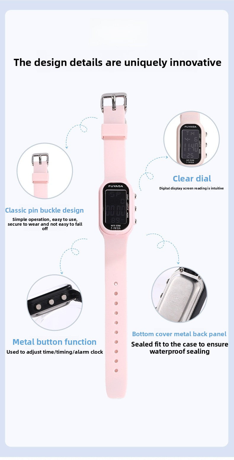 Unisex Electronic Watch With Plastic Strap And Rectangle Dial Featuring Plastic Mirror And Number Display