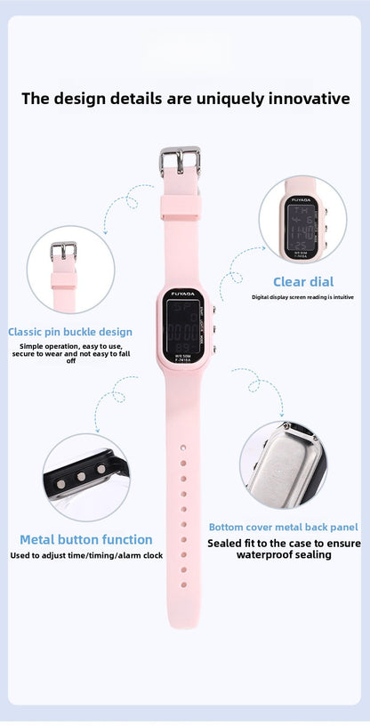 Unisex Electronic Watch With Plastic Strap And Rectangle Dial Featuring Plastic Mirror And Number Display