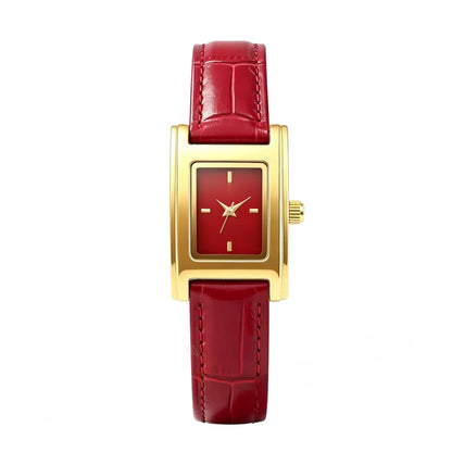 Women’s Quartz Watch With Genuine Leather Strap, Rectangle Dial, Tempered Glass Mirror, Pointer Display, And Pin Buckle
