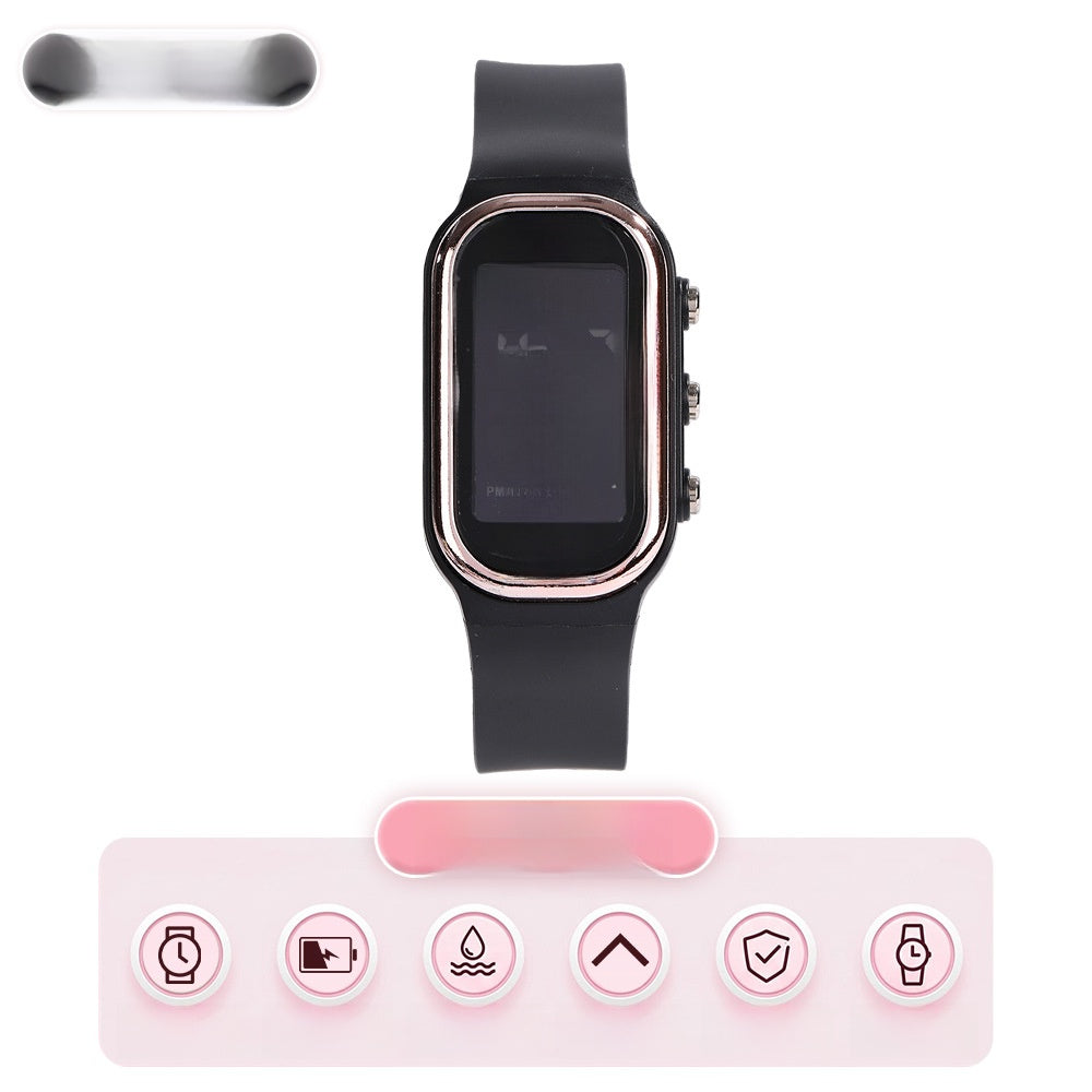 Unisex Electronic Watch With Plastic Strap And Rectangle Dial Featuring Plastic Mirror And Number Display