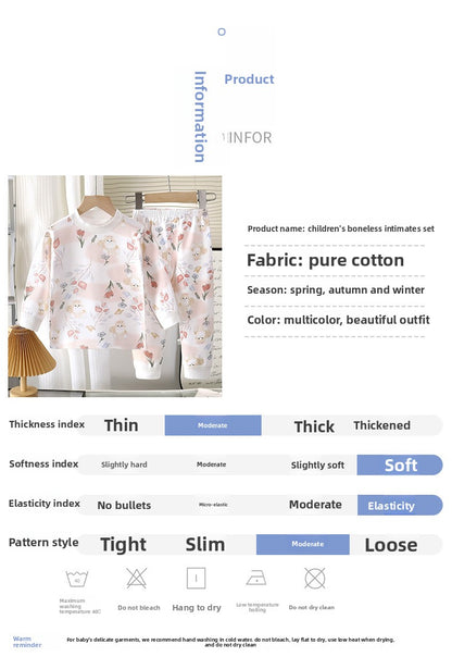 Cat Pattern Toddler Children's Underwear Set In White Cotton With Scoop Neck, 2 Pieces For Ages 3-6 Years