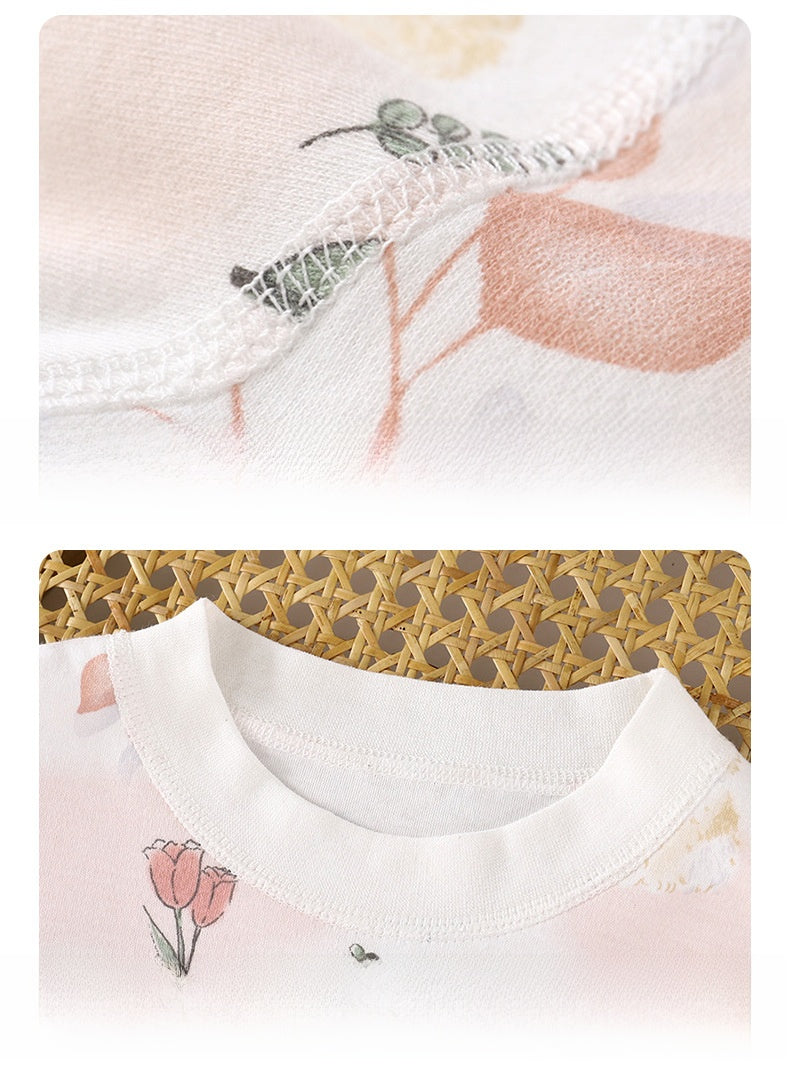 Cat Pattern Toddler Children's Underwear Set In White Cotton With Scoop Neck, 2 Pieces For Ages 3-6 Years