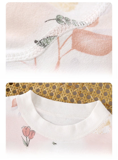 Cat Pattern Toddler Children's Underwear Set In White Cotton With Scoop Neck, 2 Pieces For Ages 3-6 Years