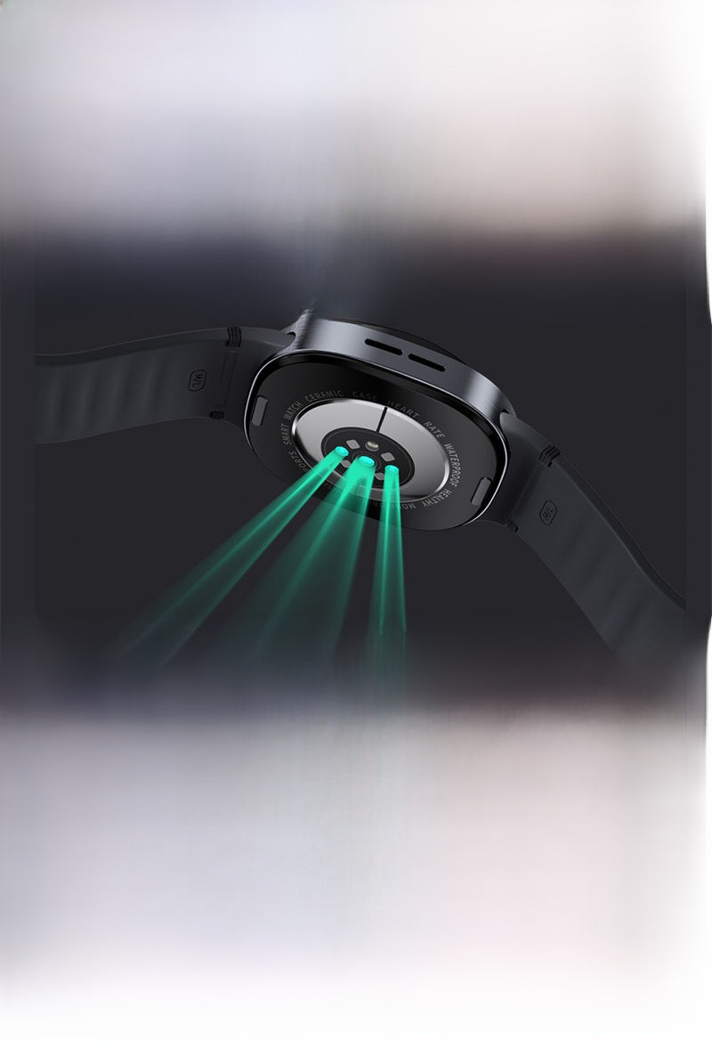 Unisex Smart Watch With Round Dial Featuring Plexiglass Mirror And Silica Gel Strap In Dyed Black