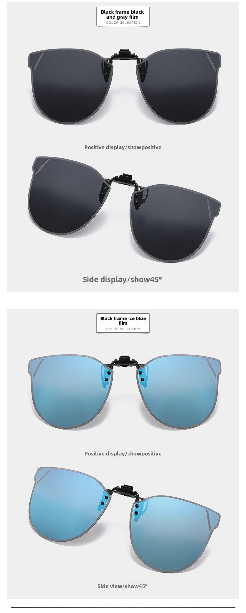 Unisex Special-Shaped Mirror Sunglasses With Tac Lens Material And Clip-On Structure In Dyed Black For Summer
