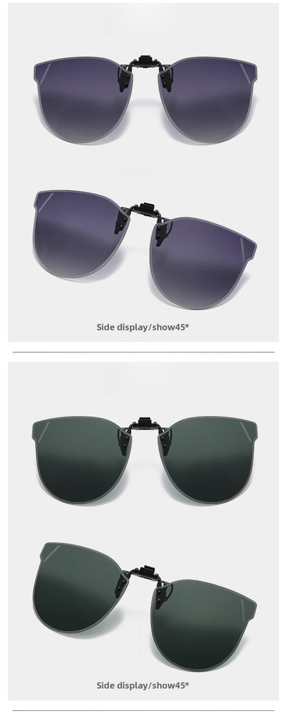 Unisex Special-Shaped Mirror Sunglasses With Tac Lens Material And Clip-On Structure In Dyed Black For Summer