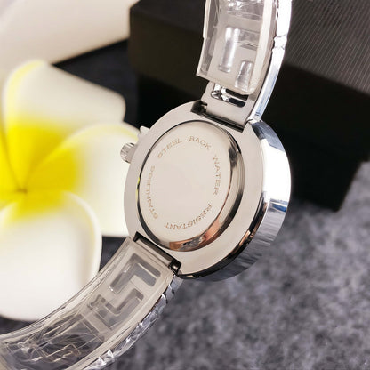 Women's Quartz Watch With Round Dial And Alloy Strap Featuring Double Side Snap Buckle And Ordinary Glass Mirror