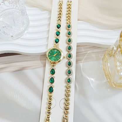 Women’s Quartz Watch Jewelry Set With Round Dial, Alloy Strap, Single Folding Buckle, And Ordinary Glass Mirror