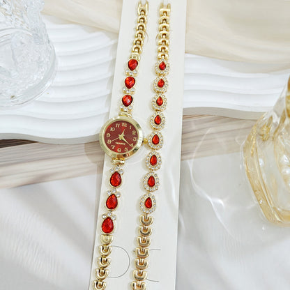 Women’s Quartz Watch Jewelry Set With Round Dial, Alloy Strap, Single Folding Buckle, And Ordinary Glass Mirror