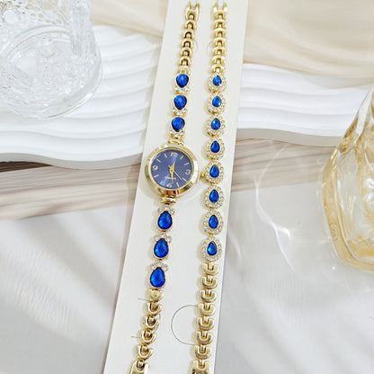 Women’s Quartz Watch Jewelry Set With Round Dial, Alloy Strap, Single Folding Buckle, And Ordinary Glass Mirror