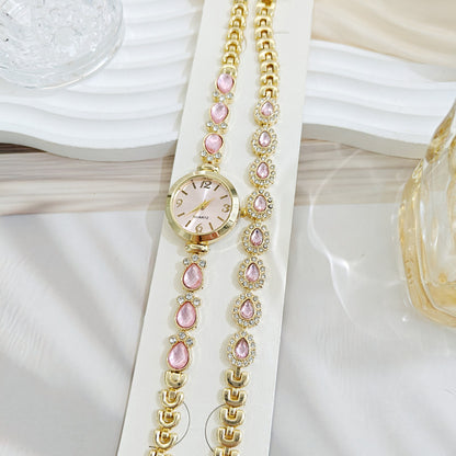 Women’s Quartz Watch Jewelry Set With Round Dial, Alloy Strap, Single Folding Buckle, And Ordinary Glass Mirror