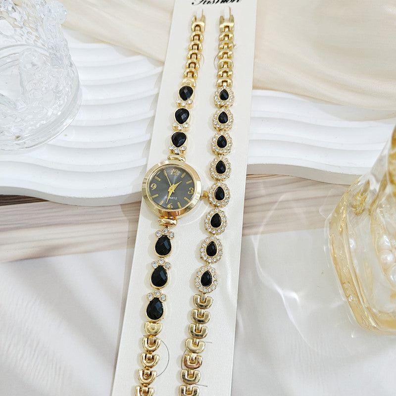 Women’s Quartz Watch Jewelry Set With Round Dial, Alloy Strap, Single Folding Buckle, And Ordinary Glass Mirror