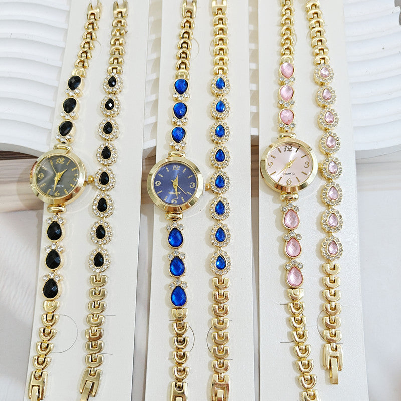Women’s Quartz Watch Jewelry Set With Round Dial, Alloy Strap, Single Folding Buckle, And Ordinary Glass Mirror